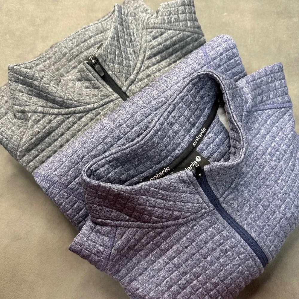 Solaris Quarter Zip Pullover Men L Gray Blue Quilted Grid Fleece 2 Pack Excellen